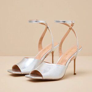 Lulus Masha Silver Ankle Strap High Heel Sandals - Size 8